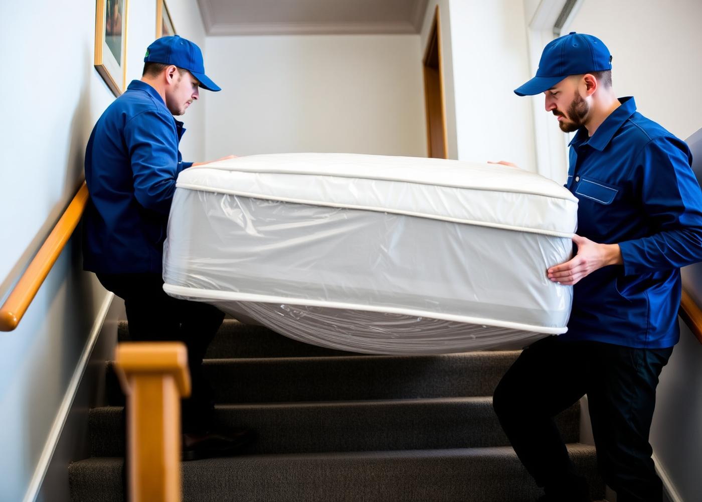 Operatori in divisa consegnano un materasso al piano