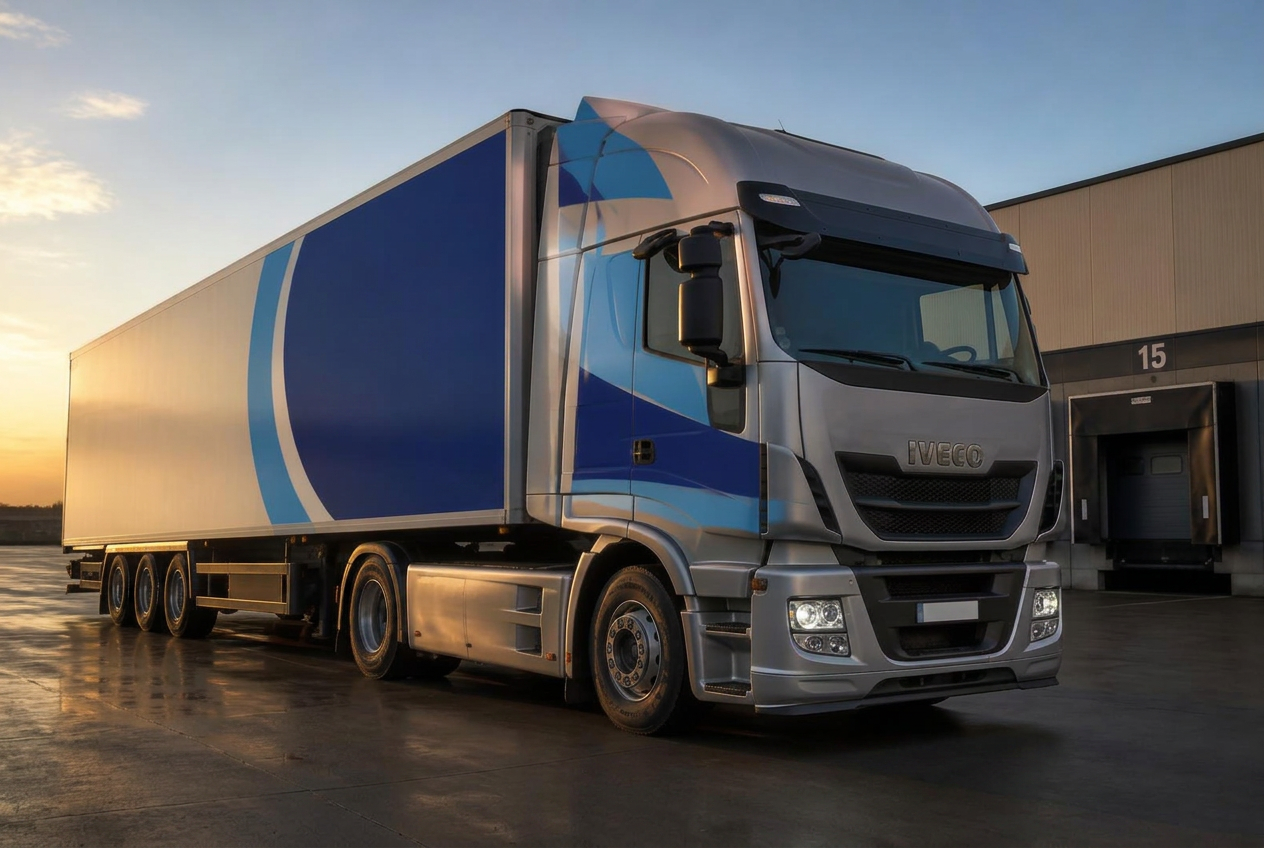 Iveco Stralis con semirimorchio in livrea blu e argento